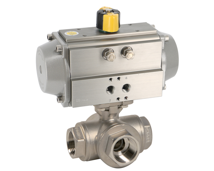 3 way stainless steel ball valve 780XS-L/781XS-T + RE/RES pneumatic actuator